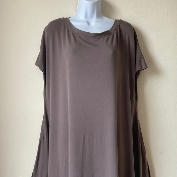 Kedem Sasson Taupe Grey Long Maxi Dress Stretch Jersey Short Sleeve One Size - Picture 12 of 16
